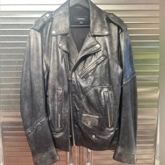 Diesel Black Leather Jacket large - Picture 1 of 5